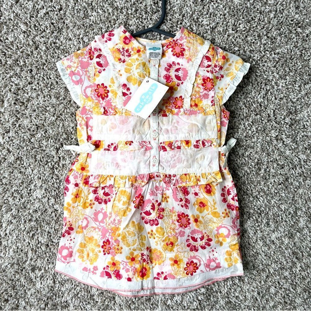 Cakewalk Dress Baby 12M Pink and Yellow Floral Print Short‎ Sleeve NWT